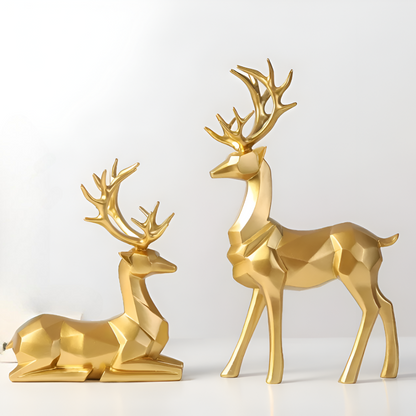 Stylish Reindeer Figurine Set – 2pc Decorative Resin Ornaments - Yeezlab