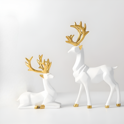Stylish Reindeer Figurine Set – 2pc Decorative Resin Ornaments