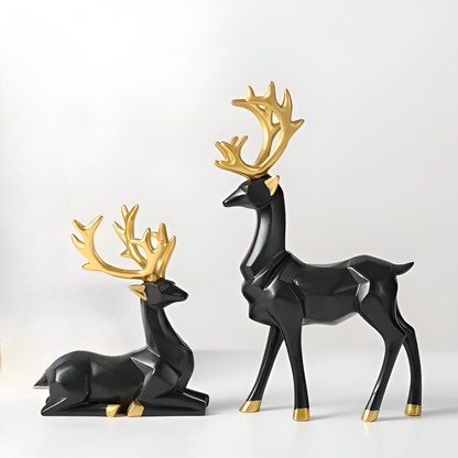 Stylish Reindeer Figurine Set – 2pc Decorative Resin Ornaments