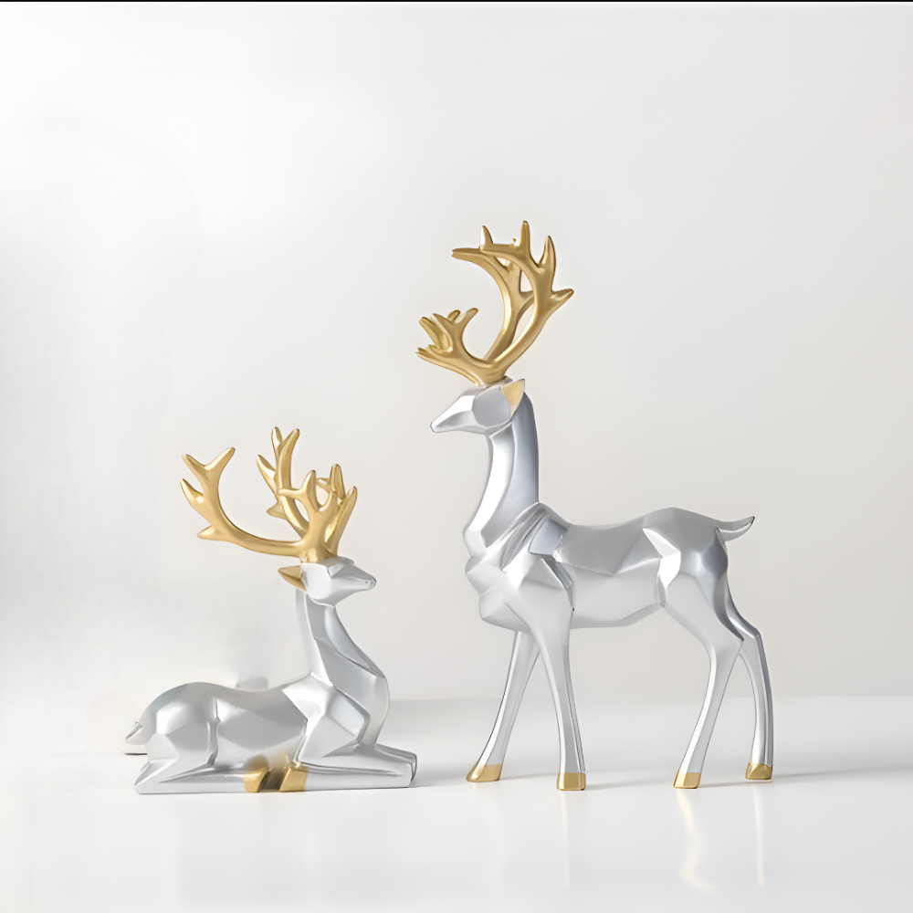 Stylish Reindeer Figurine Set – 2pc Decorative Resin Ornaments