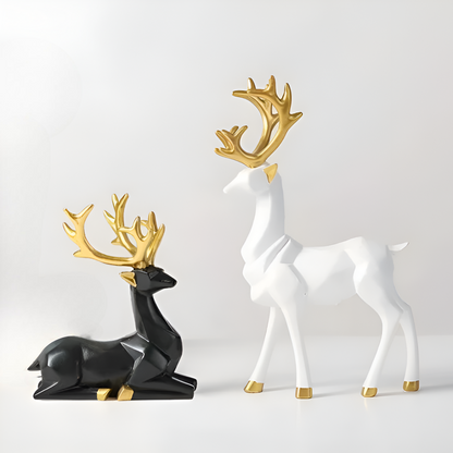 Stylish Reindeer Figurine Set – 2pc Decorative Resin Ornaments