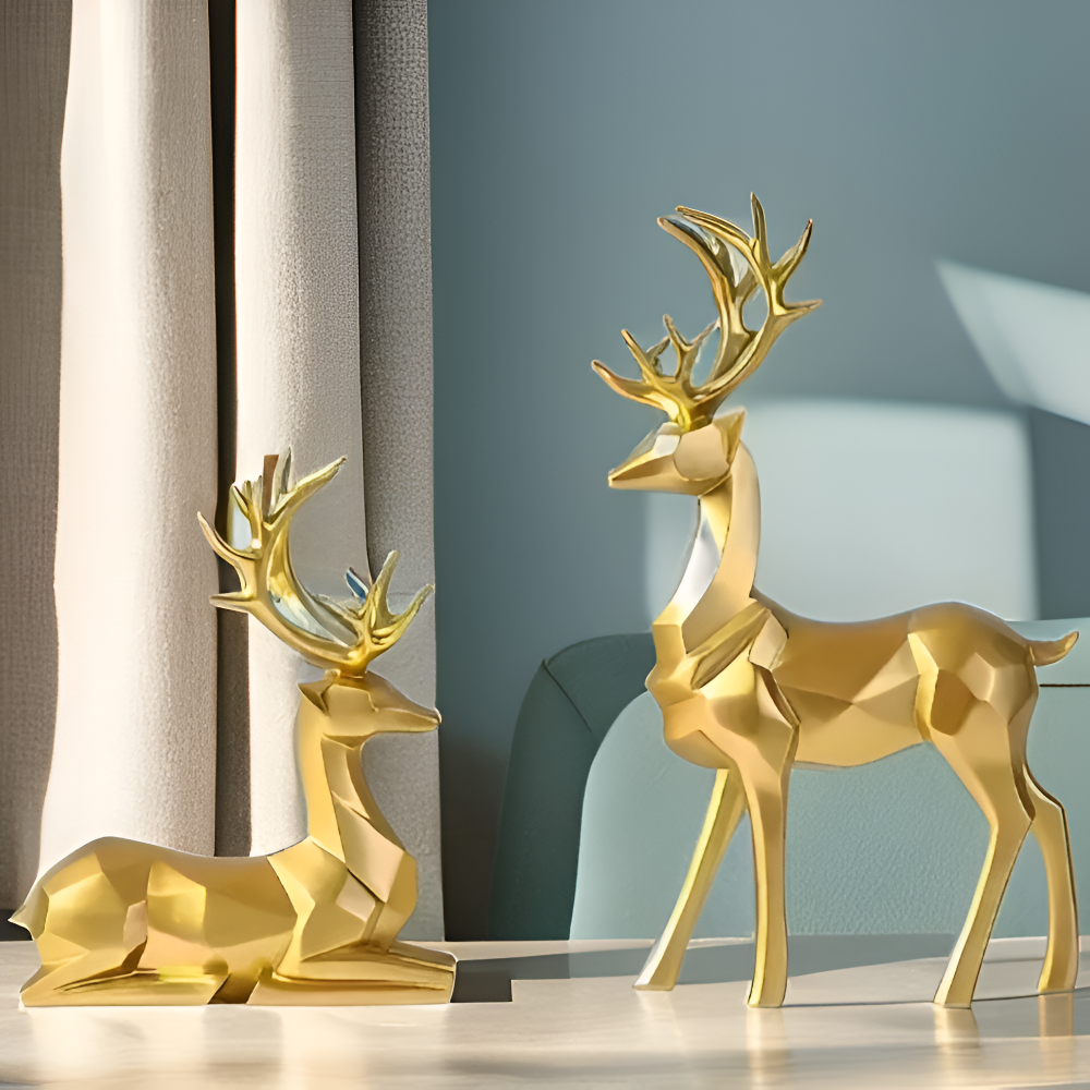 Stylish Reindeer Figurine Set – 2pc Decorative Resin Ornaments