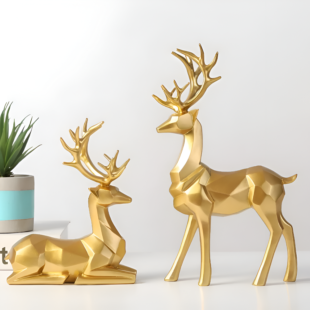 Stylish Reindeer Figurine Set – 2pc Decorative Resin Ornaments