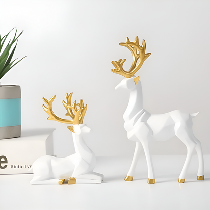 Stylish Reindeer Figurine Set – 2pc Decorative Resin Ornaments