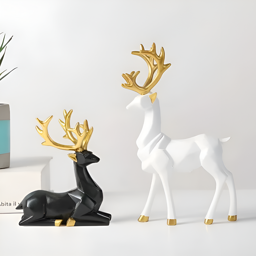 Stylish Reindeer Figurine Set – 2pc Decorative Resin Ornaments