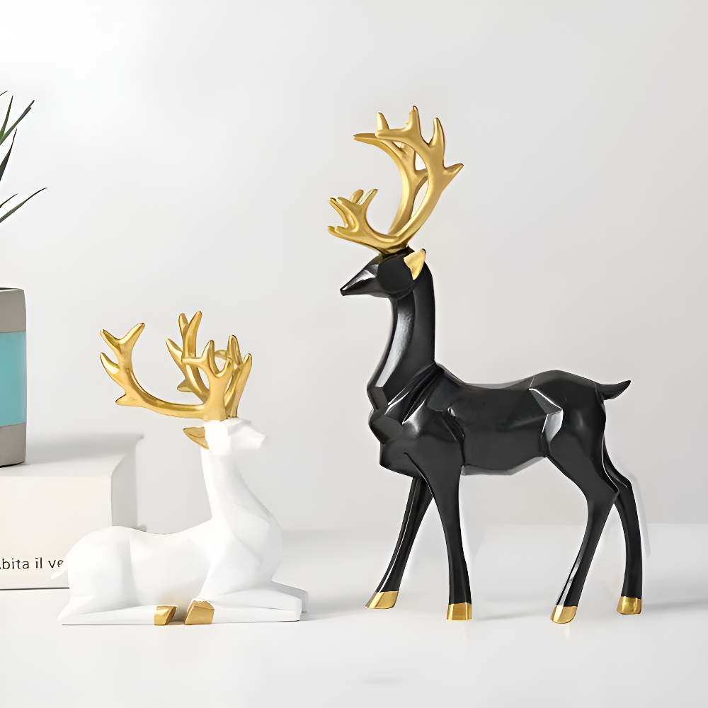 Stylish Reindeer Figurine Set – 2pc Decorative Resin Ornaments