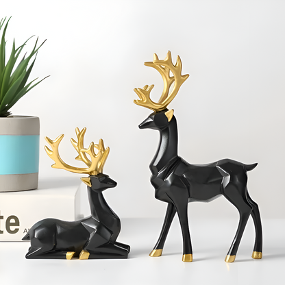 Stylish Reindeer Figurine Set – 2pc Decorative Resin Ornaments
