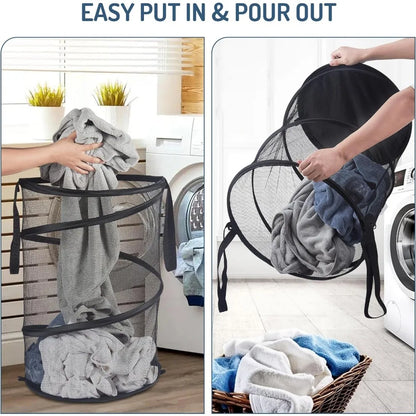 Collapsible Laundry Hamper with Mesh Panel and Handles