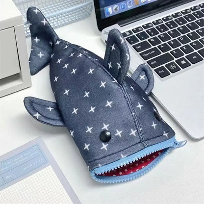 Navy Blue Shark Zip Pencil Pouch - Yeezlab