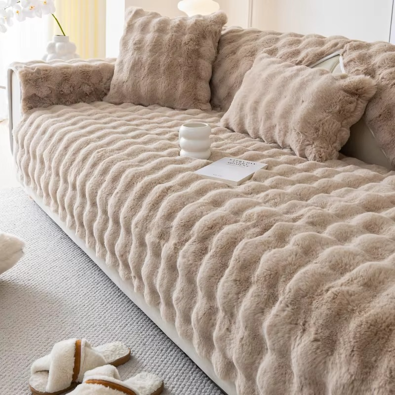 Soft Faux Fur Sofa Cover with Non Slip Bottom