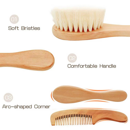 Gentle Wood Baby Hair Brush Set with Soft Bristles
