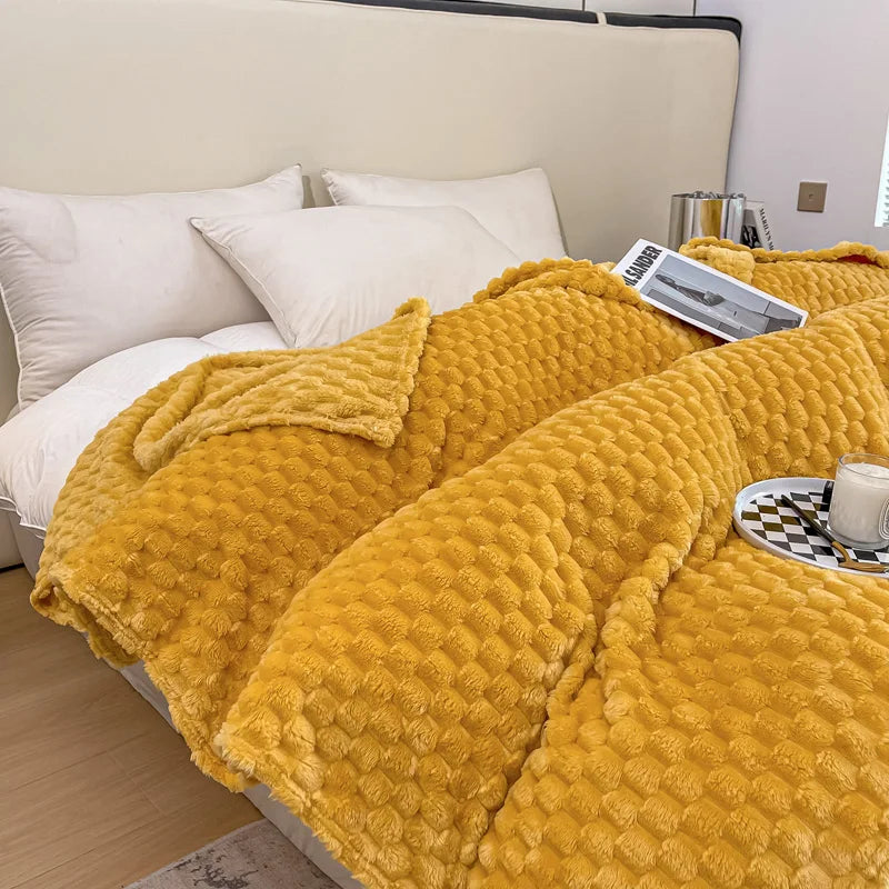 Plush Checked Blanket Soft Warm Throw for Home