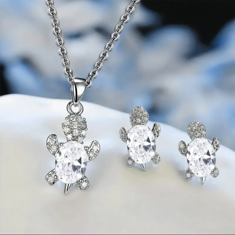 Sea Turtle Good Luck Necklace Earrings Set - Yeezlab