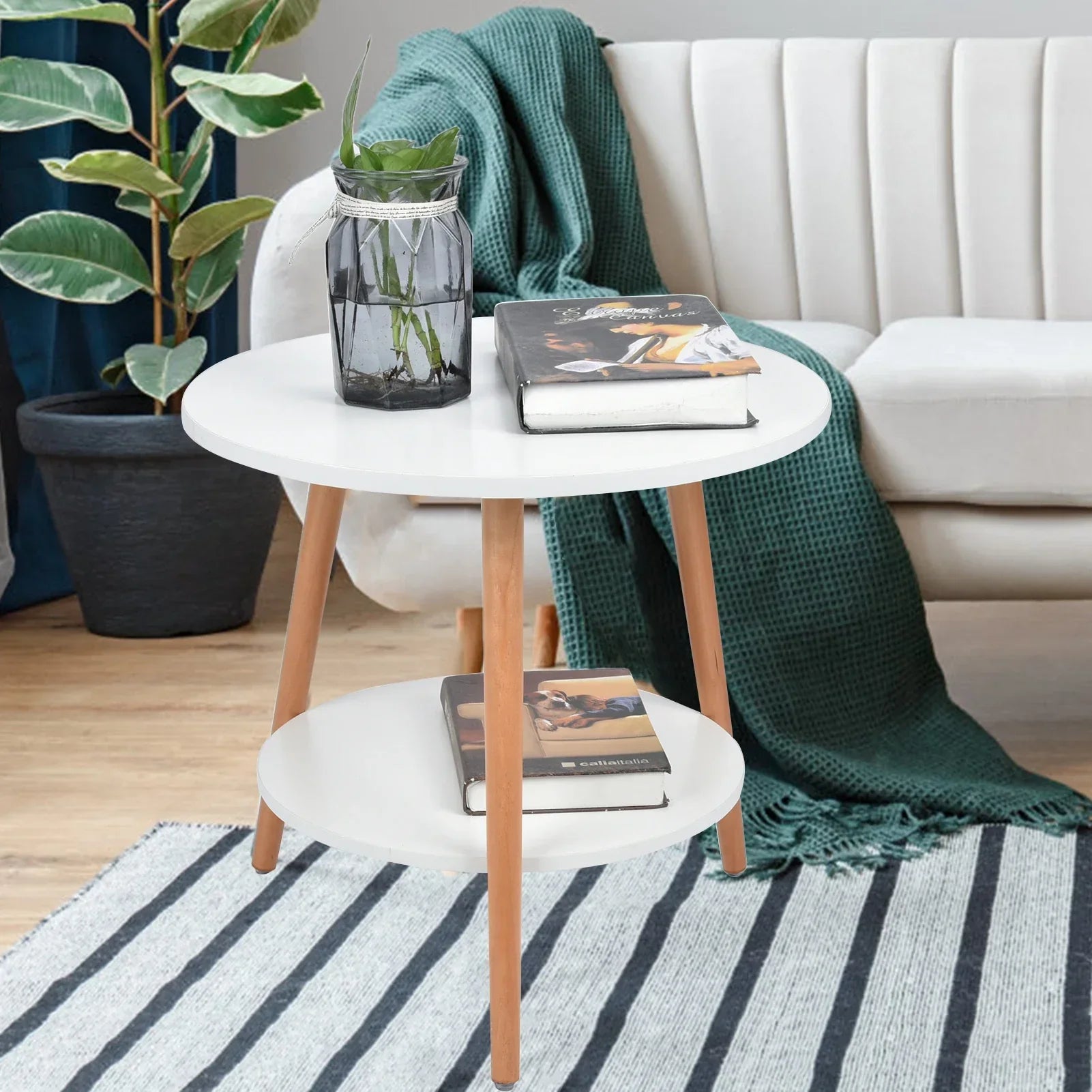 Compact 2 Tier End Table with Storage for Living Room - Yeezlab