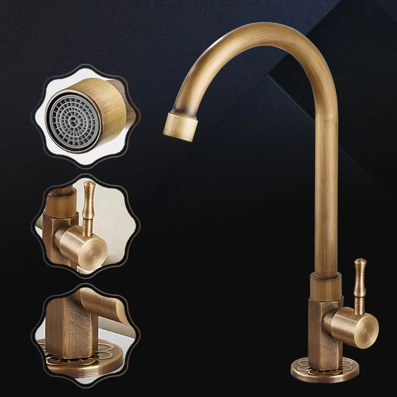 Classic Brass Swan Neck Kitchen Faucet