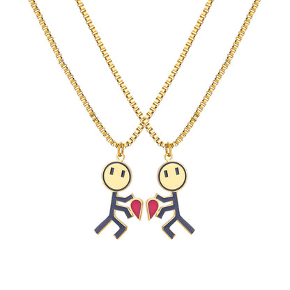Cute Couple Heart Pendant Necklace Set