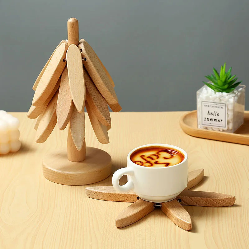 Protective Wood Tree Coaster Set