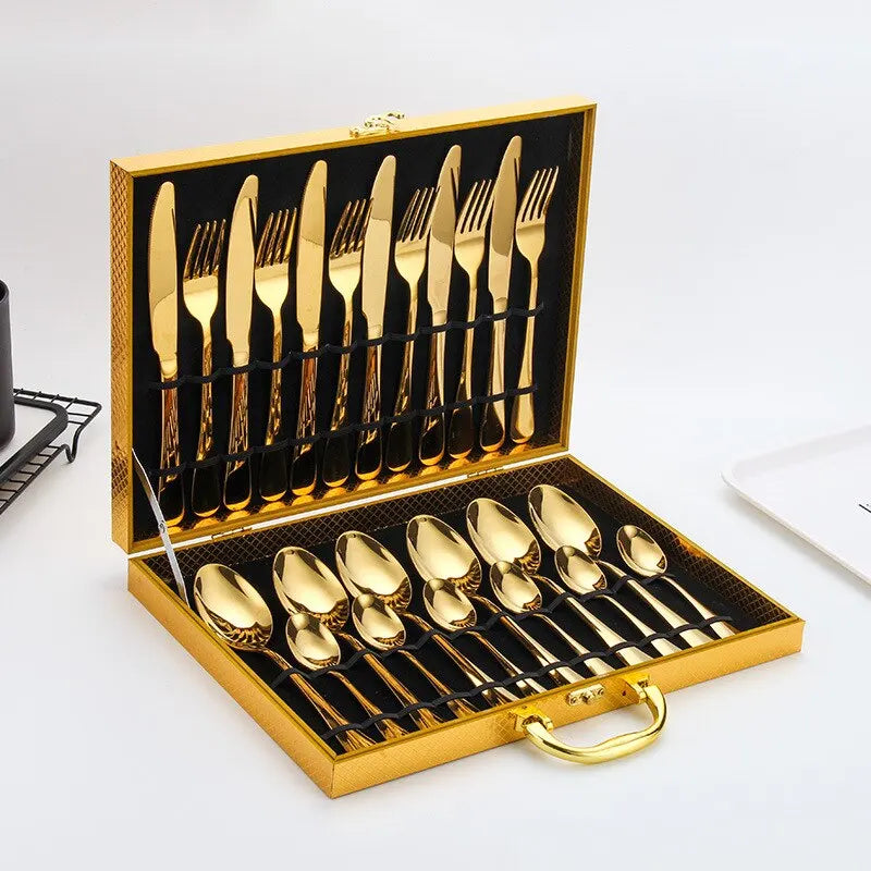 Luxury Gold Plated 24 Piece Cutlery Set