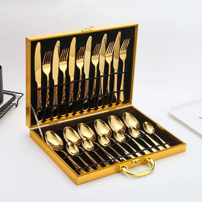 Luxury Gold Plated 24 Piece Cutlery Set