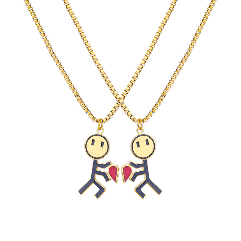 Cute Couple Heart Pendant Necklace Set