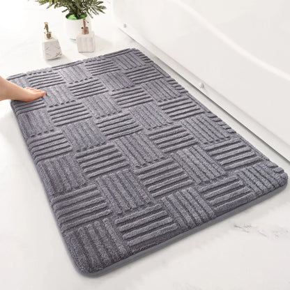 Plush Striped Bathroom Mat with Grip and Quick Dry Technology