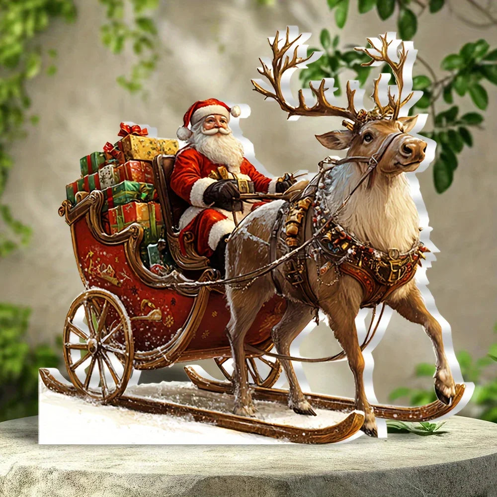 Santa Claus Reindeer Sleigh Acrylic Christmas Decoration