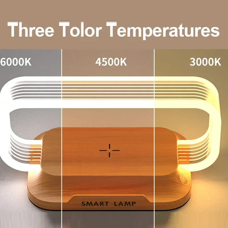 Modern Wooden LED Desk Lamp with Wireless Charging