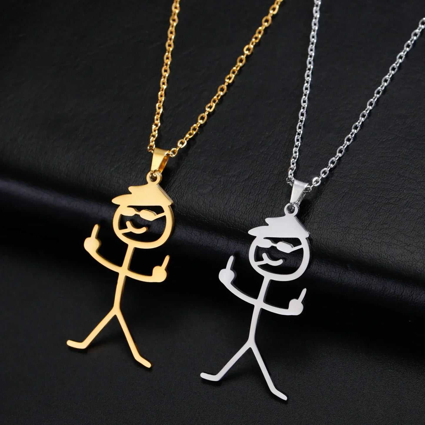 Fun Edgy Middle Finger Stick Figure Necklace