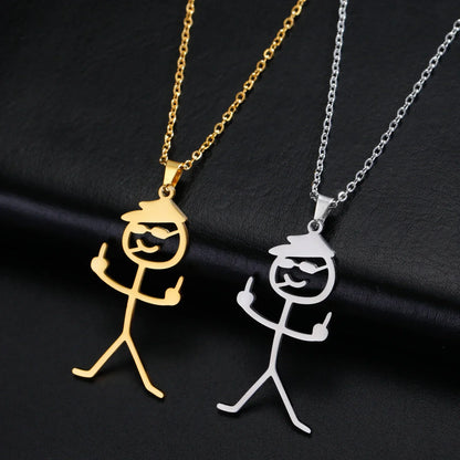 Fun Edgy Middle Finger Stick Figure Necklace