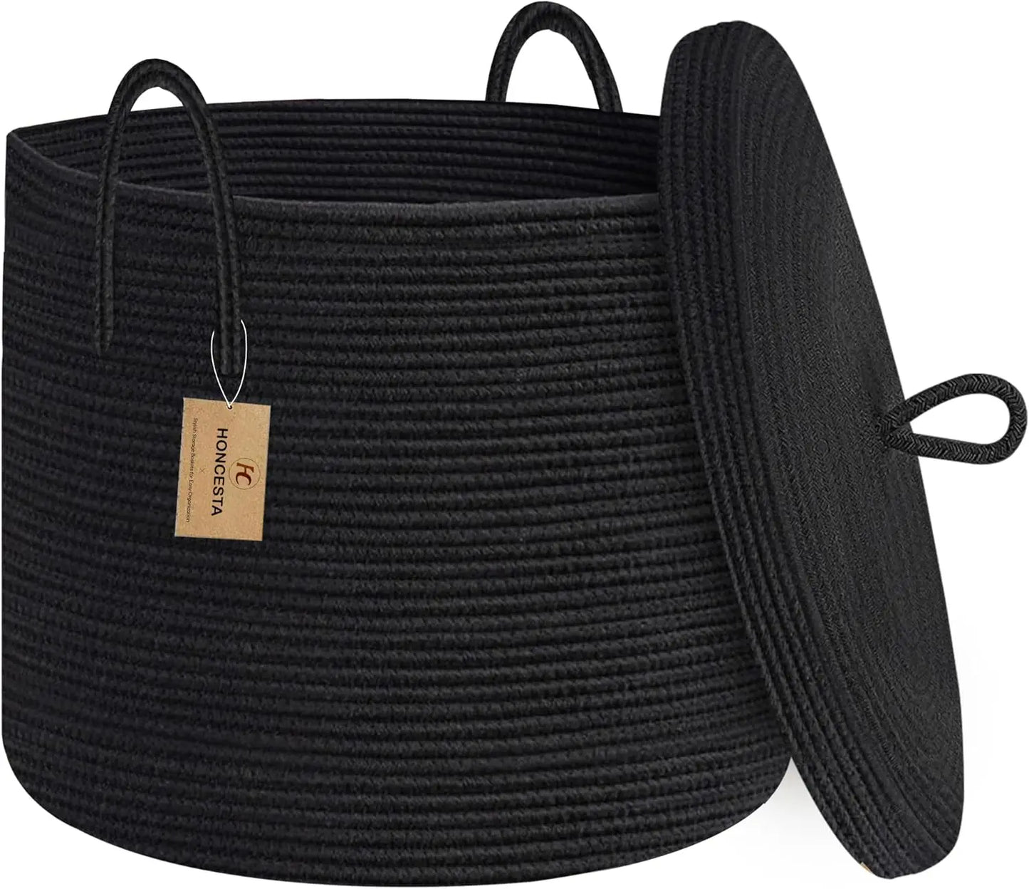 Big Natural Fiber Storage Basket with Top - Yeezlab