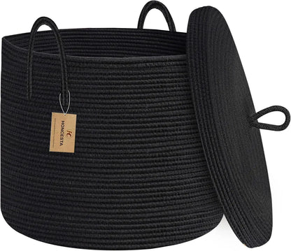 Big Natural Fiber Storage Basket with Top - Yeezlab