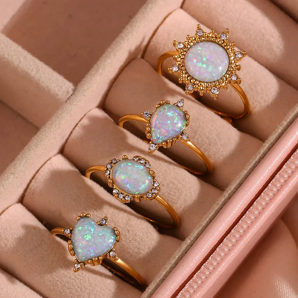 Sparkly Opal Adjustable Statement Rings