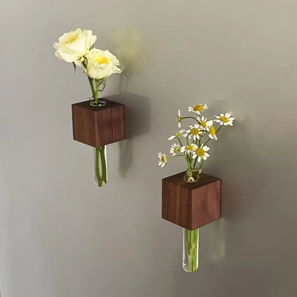 Natural Wood Floral Tube Vase