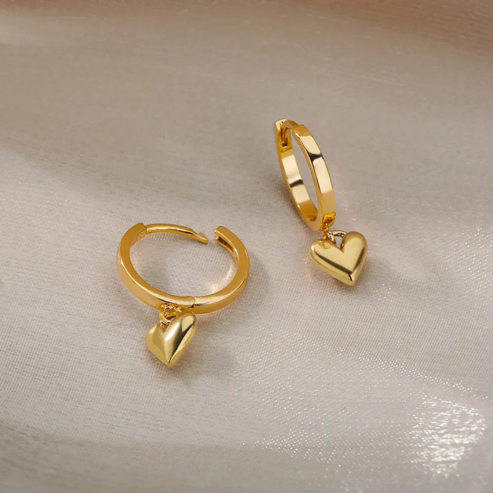 Delicate Heart Drop Huggie Hoop Earrings