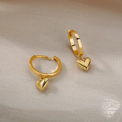 Delicate Heart Drop Huggie Hoop Earrings