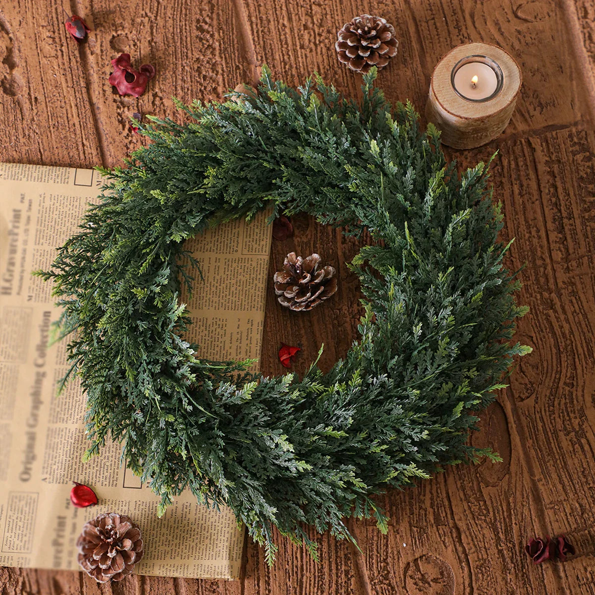 Artificial Cedar Wreath Evergreen Home Decor 30cm