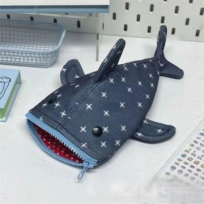 Navy Blue Shark Zip Pencil Pouch