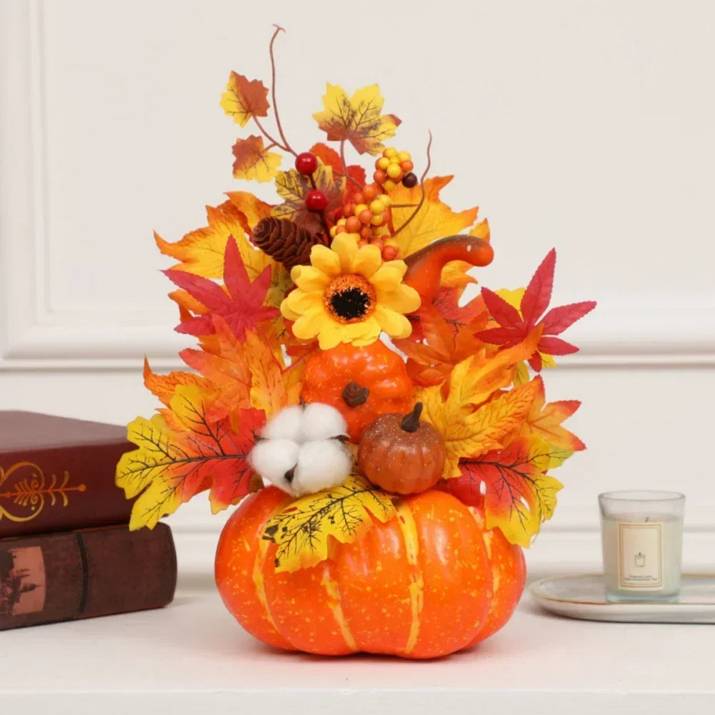 Fall Decorative Pumpkin with Silk Flowers