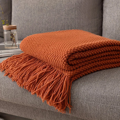 Soft Orange Throw Knitted Blanket