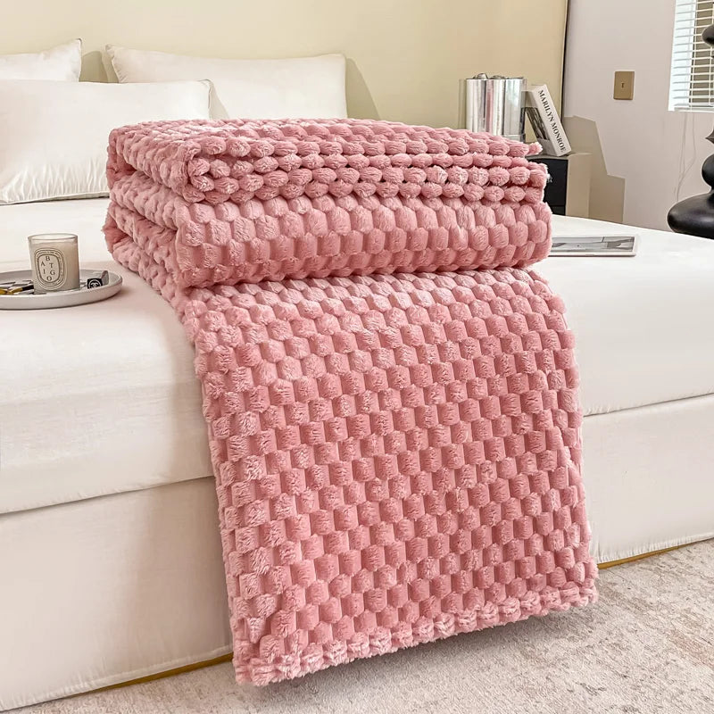 Plush Checked Blanket Soft Warm Throw for Home