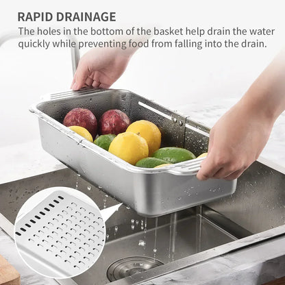 Space Saving Stainless Steel Sink Veggie Strainer Basket