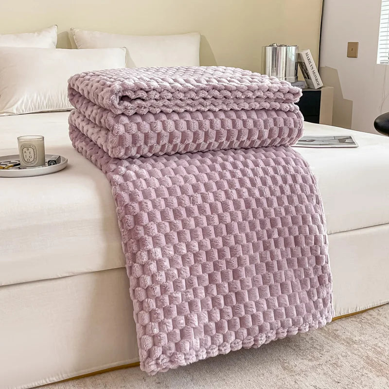 Plush Checked Blanket Soft Warm Throw for Home