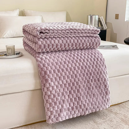 Plush Checked Blanket Soft Warm Throw for Home