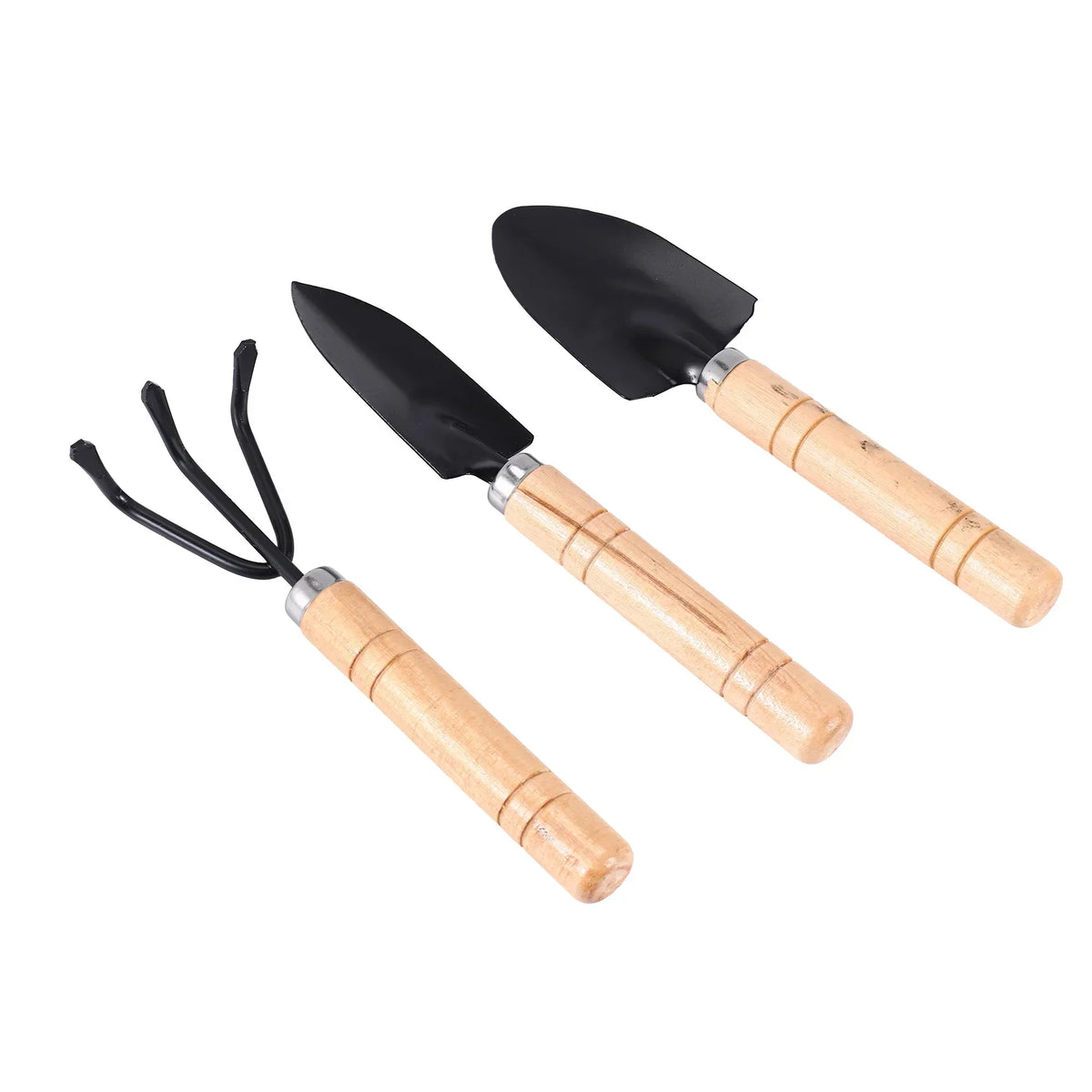 Compact 3pc Garden Tool Kit, Wooden Handle, Metal Tips