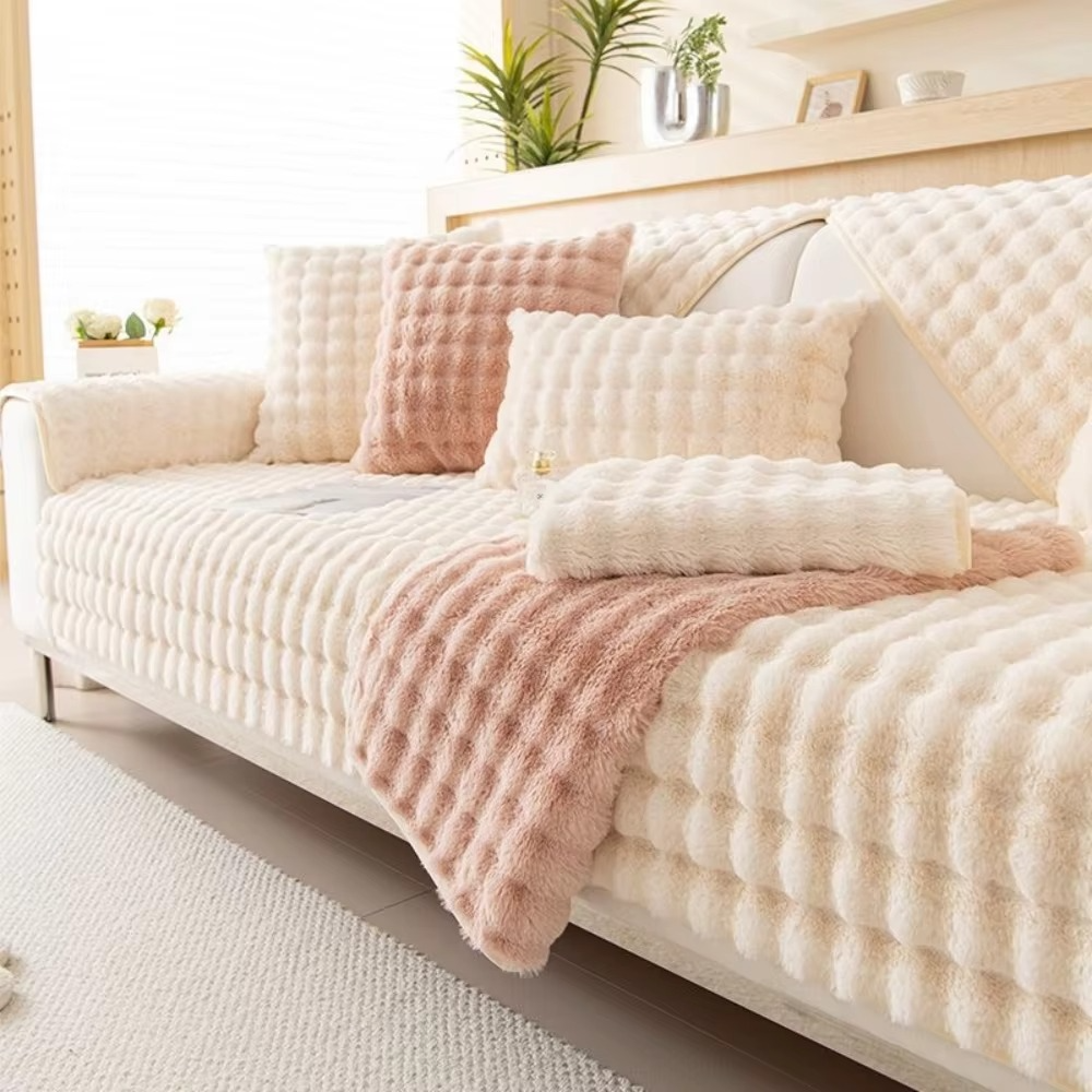 Soft Faux Fur Sofa Cover with Non Slip Bottom