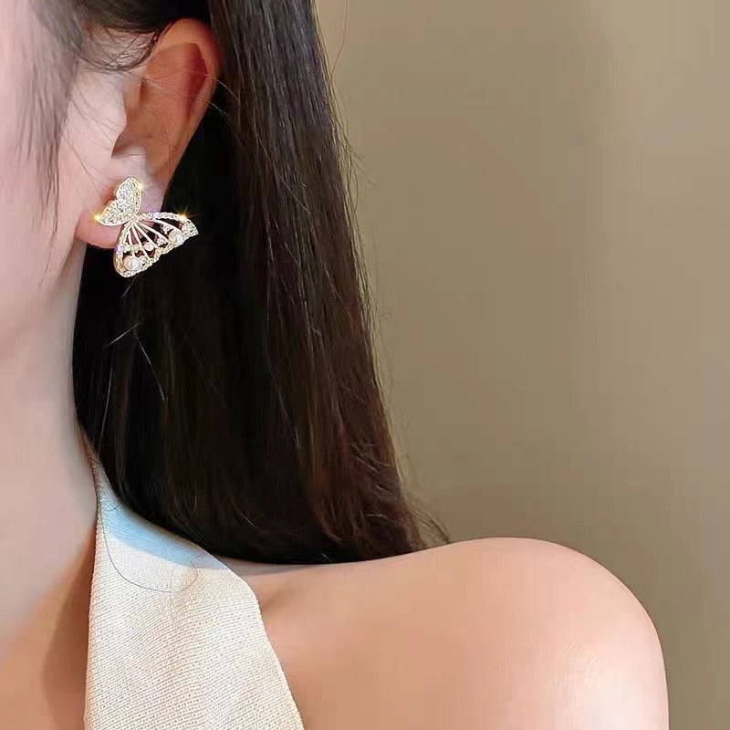 Sparkly Crystal Korean Butterfly Fashion Earrings