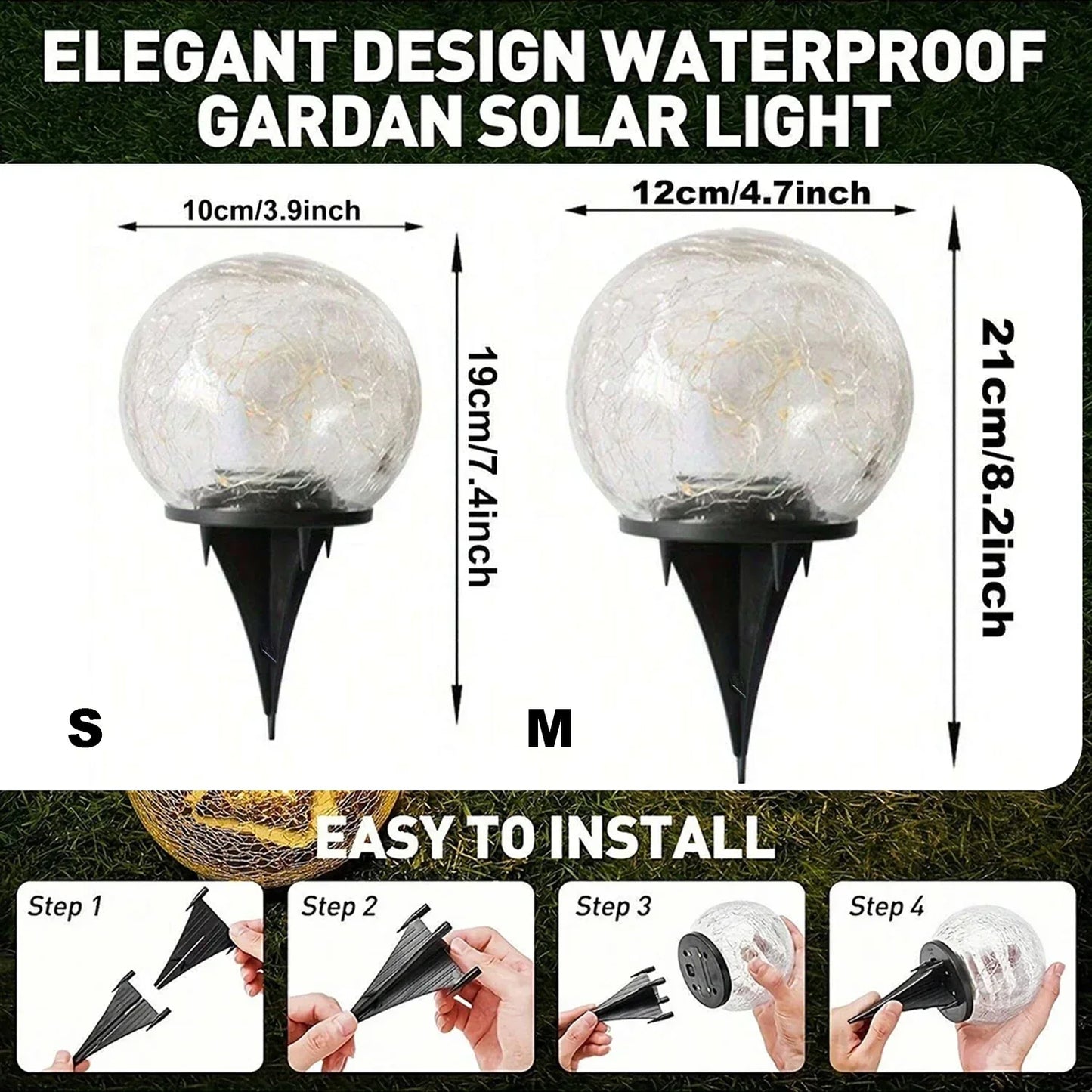 Solar Powered Glass Globe Outdoor Lamp
