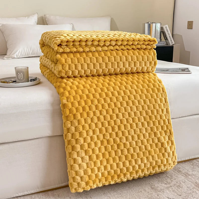 Plush Checked Blanket Soft Warm Throw for Home