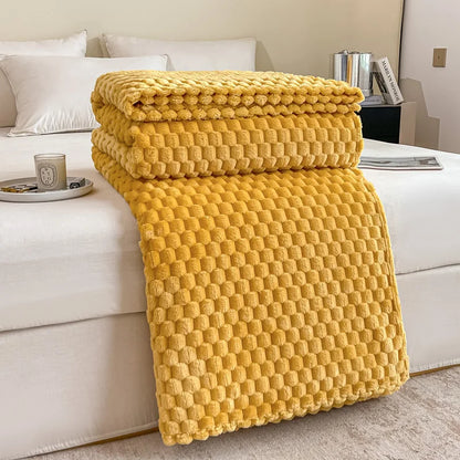 Plush Checked Blanket Soft Warm Throw for Home