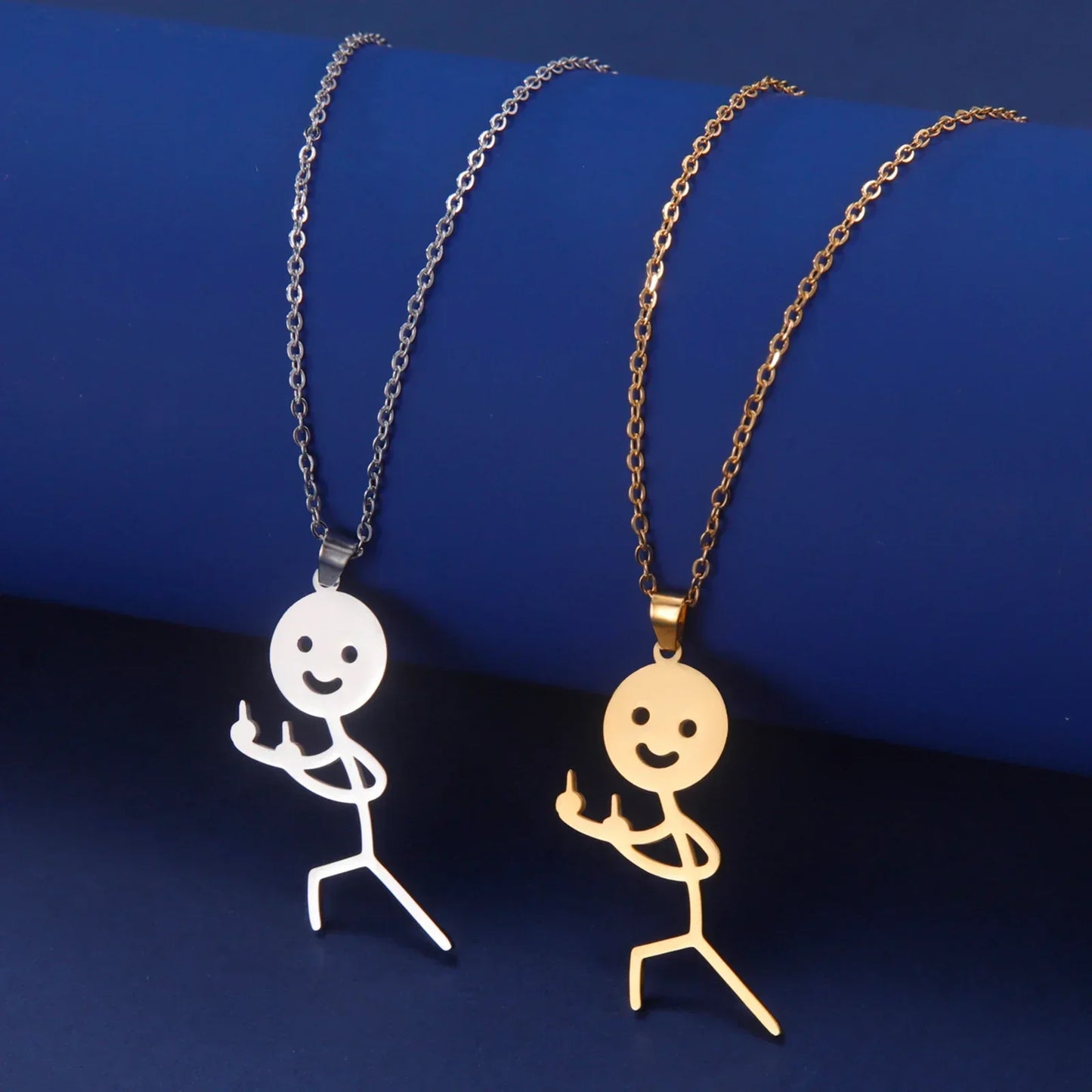 Fun Edgy Middle Finger Stick Figure Necklace